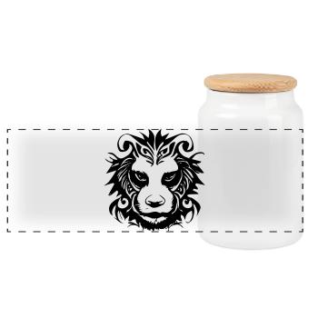 Lion Tribal - Boîte à biscuits avec couvercle en bois - blanc - Devant