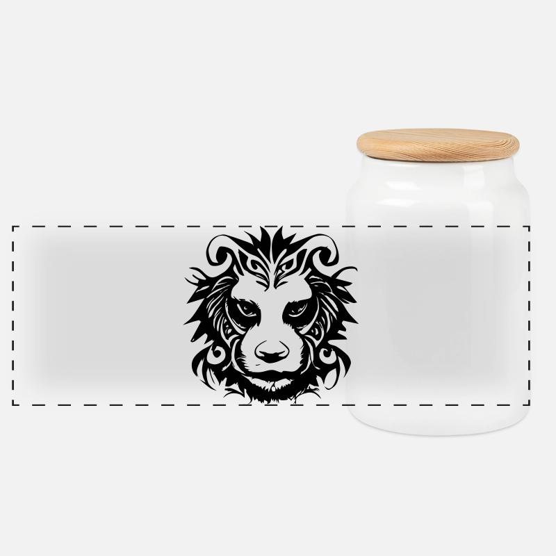 Löwe Tribal - Panorama Keksdose mit Holzdeckel - Weiß