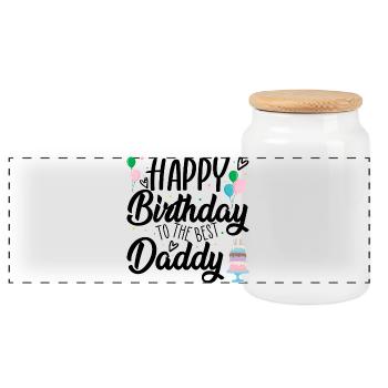 Pastel Birthday Cake - Panoramic Cookie Jar with Wooden Lid - white - Front