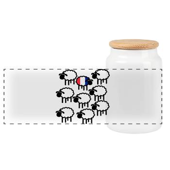 The French sheep follows its own path - Panoramic Cookie Jar with Wooden Lid - white - Front