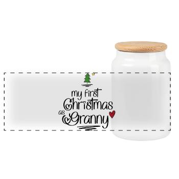 Mon premier Noël en tant que Mamie - Boîte à biscuits avec couvercle en bois - blanc - Devant