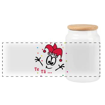 Carnival, Carnival, Confetti - Panoramic Cookie Jar with Wooden Lid - white - Front