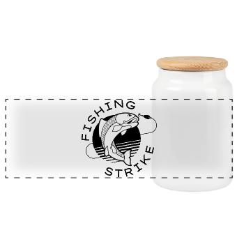 fishing, fishing, fishing fan - Panoramic Cookie Jar with Wooden Lid - white - Front