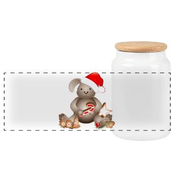 goldiger Hase für Weihnachten mit Weihnachtsmütze - Panorama Keksdose mit Holzdeckel - Weiß - Vorne