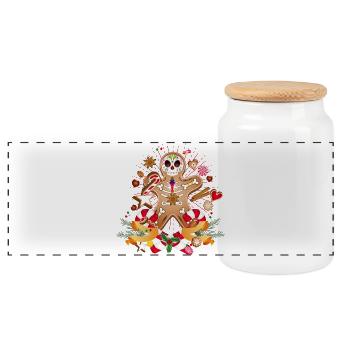 Lebkuchenmann Sugar Skull Style für Weihnachten - Panorama Keksdose mit Holzdeckel - Weiß - Vorne