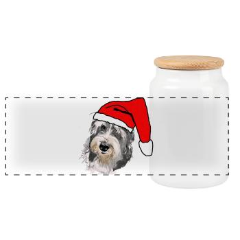Collie barbu - Boîte à biscuits avec couvercle en bois - blanc - Devant