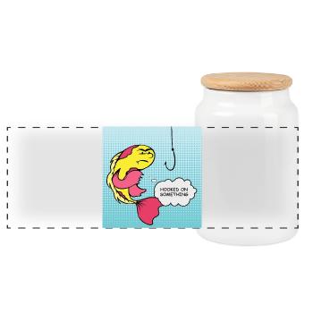 Pop Art : Poissons Accrocs Humour - Boîte à biscuits avec couvercle en bois - blanc - Devant