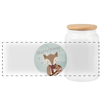 goldiger Fuchs für Weihnachten mit Zuckerstange - Panorama Keksdose mit Holzdeckel - Weiß - Vorne