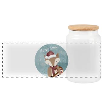 goldiger Fuchs für Weihnachten mit Weihnachtsmütze - Panorama Keksdose mit Holzdeckel - Weiß - Vorne