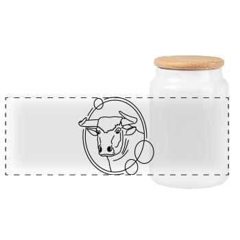 Taureau en forme géométrique - Conception d’art au trait - Boîte à biscuits avec couvercle en bois - blanc - Devant