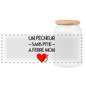 pêche, pêcheur, femme de pêcheur - Boîte à biscuits avec couvercle en bois - blanc - Devant