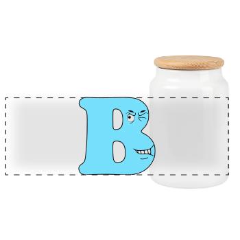 B - Panoramic Cookie Jar with Wooden Lid - white - Front