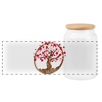 Baum in Holz Optik mit Herzen zum Valentinstag - Panorama Keksdose mit Holzdeckel - Weiß - Vorne