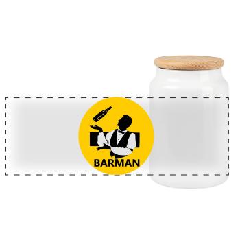 Bartender - Panoramic Cookie Jar with Wooden Lid - white - Front