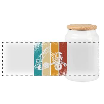 Excavator - Panoramic Cookie Jar with Wooden Lid - white - Front