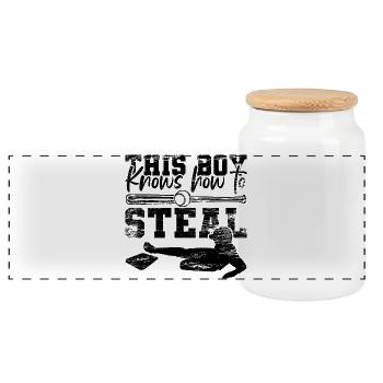 Baseball Junge - Panorama Keksdose mit Holzdeckel - Weiß - Vorne