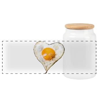 baked egg my love, herz Spiegelei, gebratenes Ei - Panorama Keksdose mit Holzdeckel - Weiß - Vorne