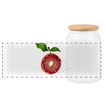 witziger Donut mit bunten Streusel und Blätter - Panorama Keksdose mit Holzdeckel - Weiß - Vorne