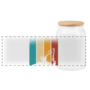 Excavator - Panoramic Cookie Jar with Wooden Lid - white - Front