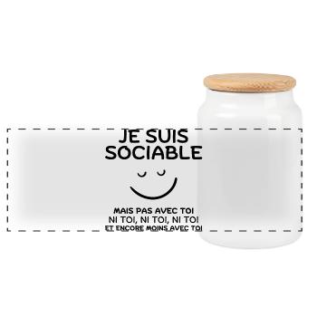 sociable, pas du matin, grincheux le matin - Boîte à biscuits avec couvercle en bois - blanc - Devant