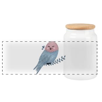 Snowy Owl Illustration - Panoramic Cookie Jar with Wooden Lid - white - Front