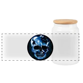 dunkler Totenkopf im gläsernen Kristall Look - Panorama Keksdose mit Holzdeckel - Weiß - Vorne