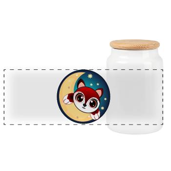 Renard intelligent dans la lune - DORMIR - Boîte à biscuits avec couvercle en bois - blanc - Devant