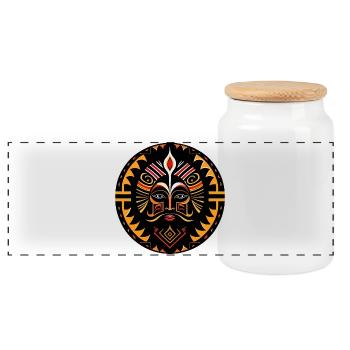 Africa Totem tribal tattoo - Panoramic Cookie Jar with Wooden Lid - white - Front