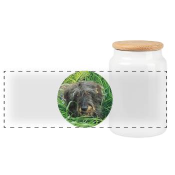 Cute wire-haired dachshund lifelike - dachshund - Panoramic Cookie Jar with Wooden Lid - white - Front