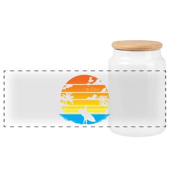 Surfer Sunset and Palm Trees - Panoramic Cookie Jar with Wooden Lid - white - Front