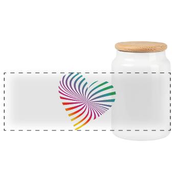 bunte vibrierende Herz Form für Festival-Feeling - Panorama Keksdose mit Holzdeckel - Weiß - Vorne