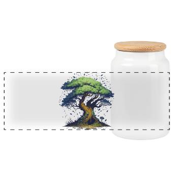 Bonsai - Panoramic Cookie Jar with Wooden Lid - white - Front