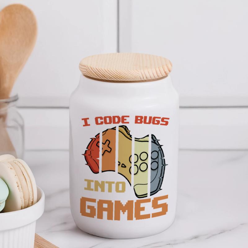 Game programmer joke Panoramic Cookie Jar with Wooden Lid