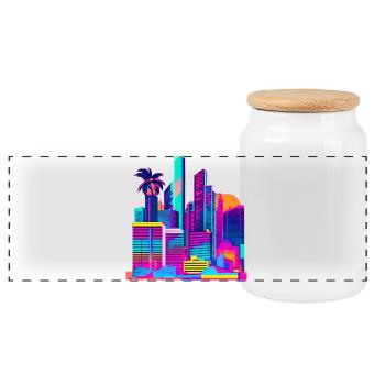 80s Skyline - Panoramic Cookie Jar with Wooden Lid - white - Front