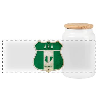 Aba Nigeria flag crest design - Panoramic Cookie Jar with Wooden Lid - white - Front