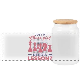Chess Girl - Panoramic Cookie Jar with Wooden Lid - white - Front
