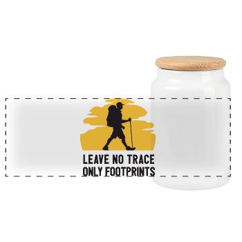 Hiking - Leave No Trace, Only Footprints - Panoramic Cookie Jar with Wooden Lid - white - Front