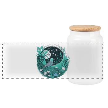 Bird with moon - Panoramic Cookie Jar with Wooden Lid - white - Front