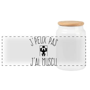 J'peux pas j'ai Muscu - Humour Musculation - Boîte à biscuits avec couvercle en bois - blanc - Devant