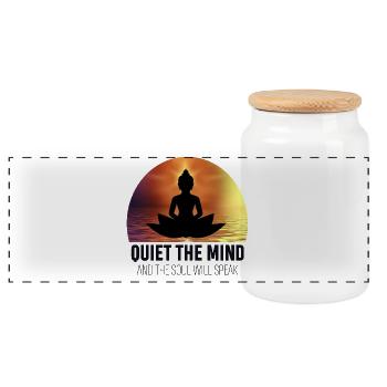 Quieting the mind and the soul will speak - Panoramic Cookie Jar with Wooden Lid - white - Front