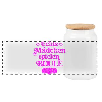 Echte Mädchen spielen Boule Bouler Boccia Spiel - Panorama Keksdose mit Holzdeckel - Weiß - Vorne