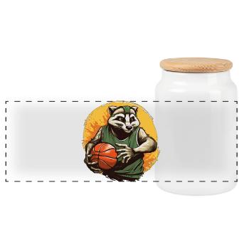 Basketball Dachs - Panorama Keksdose mit Holzdeckel - Weiß - Vorne