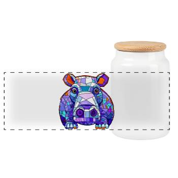 Hippopotamus Hippo - Panoramic Cookie Jar with Wooden Lid - white - Front