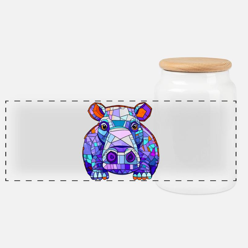 Nilpferd Hippo - Panorama Keksdose mit Holzdeckel - Weiß