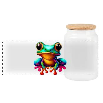 Frog - Panoramic Cookie Jar with Wooden Lid - white - Front