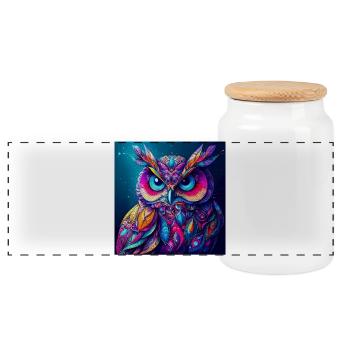 Owl - Panoramic Cookie Jar with Wooden Lid - white - Front