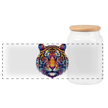 Tiger - Panoramic Cookie Jar with Wooden Lid - white - Front