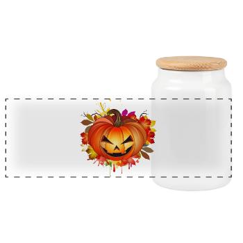 Halloween pumpkin with autumnal graffiti - Panoramic Cookie Jar with Wooden Lid - white - Front