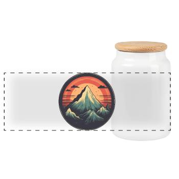 Stilisiertes Bergpanorama mit Sonnenuntergang - Panorama Keksdose mit Holzdeckel - Weiß - Vorne