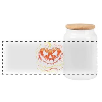 Halloween pumpkin - Panoramic Cookie Jar with Wooden Lid - white - Front